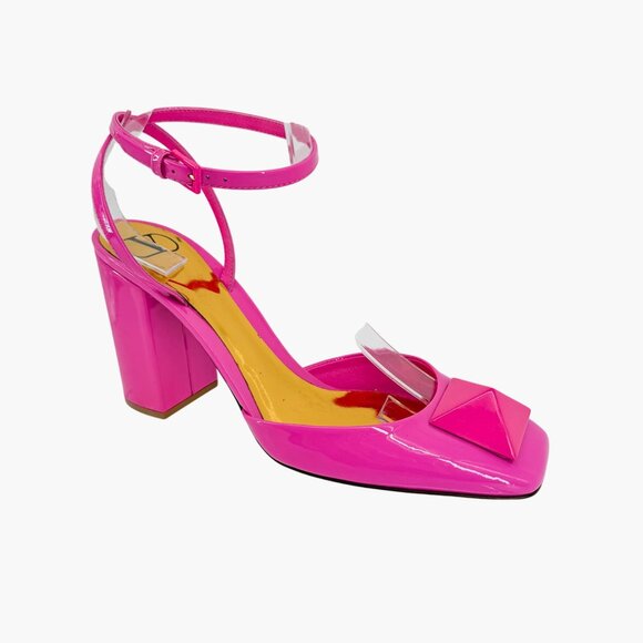 Valentino Garavani One Stud Pumps Pink Patent Leather Block Heel Size 40 US 10 - Picture 9 of 15